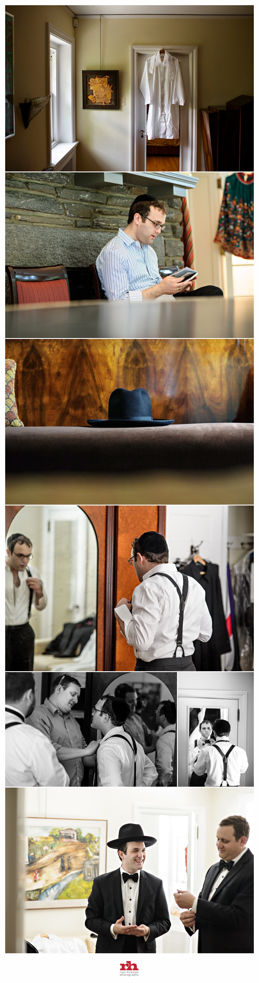 A Jewish Groom gets dressed for his Philadelphia Wedding with the help of his brothers.